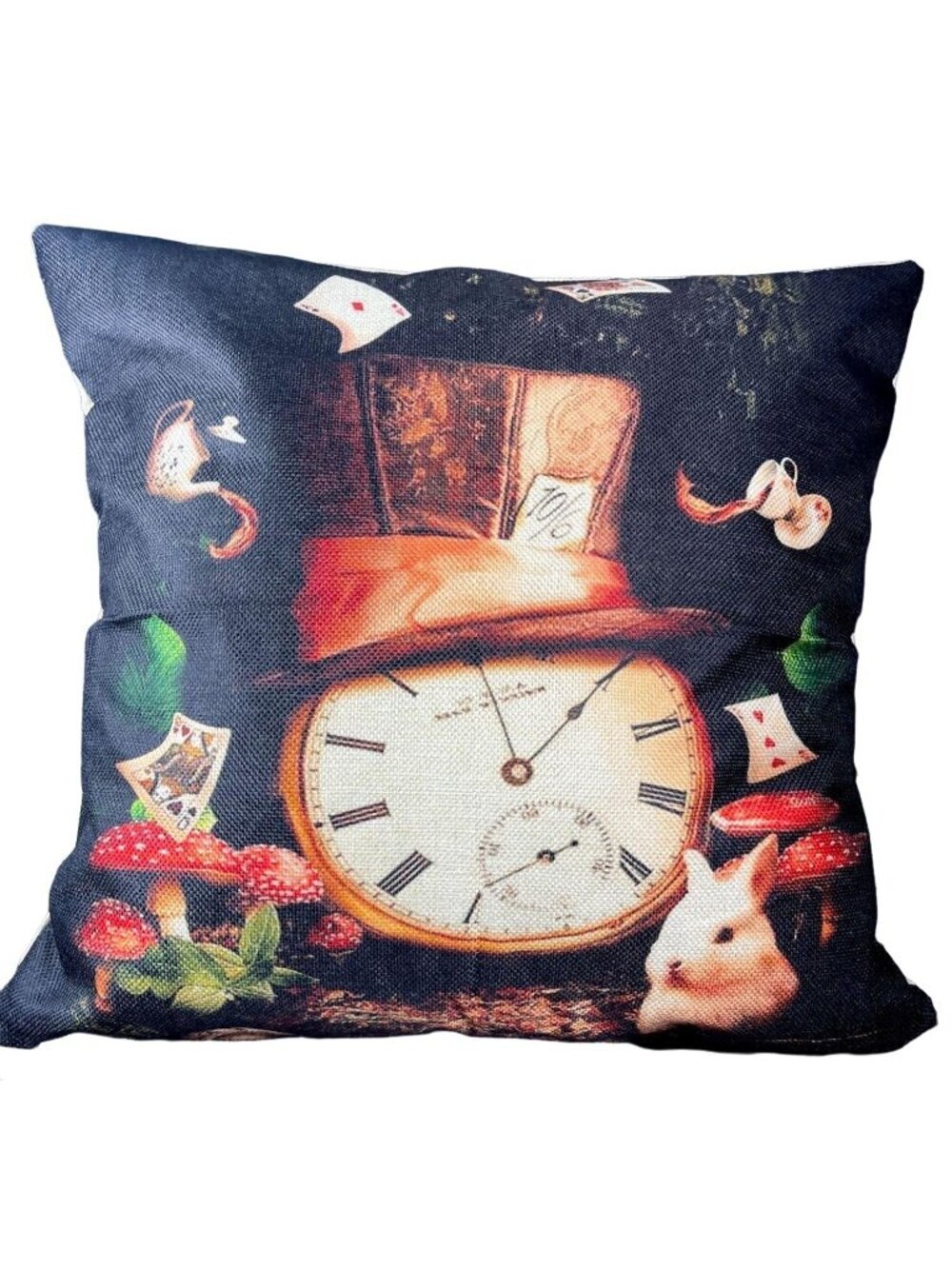 Alice Wonderland Accent Pillowcase Clock Rabbit Throw Pillow Cushion Cover Decor
